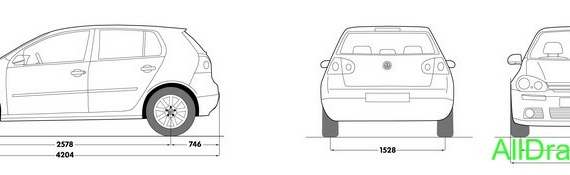 Volkswagen Golf V (2006) (Фольцваген Гольф 5В (2006)) - чертежи (рисунки) автомобиля